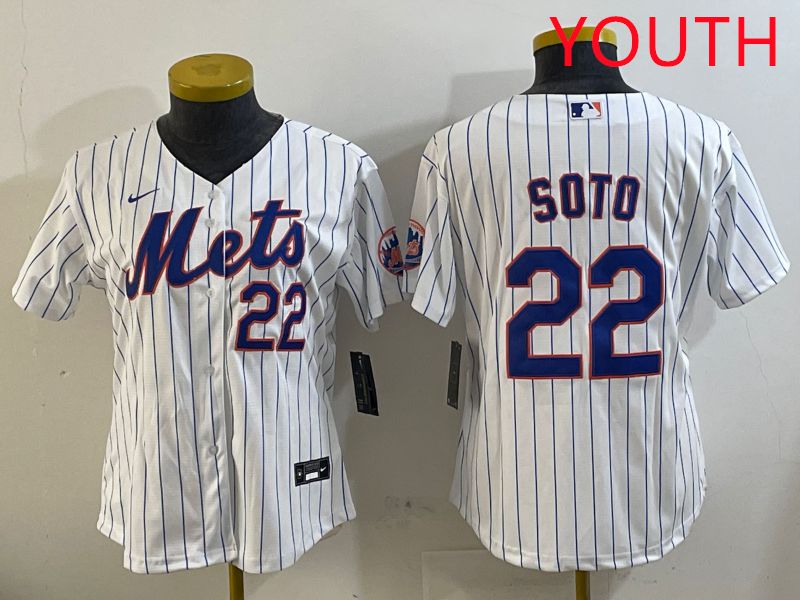 Youth New York Mets #22 Soto White Stirpe Game 2025 Nike MLB Jersey style 1->nfl hats->Sports Caps